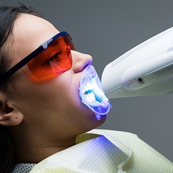 Patient receiving professional teeth whitening from cosmetic dentist
